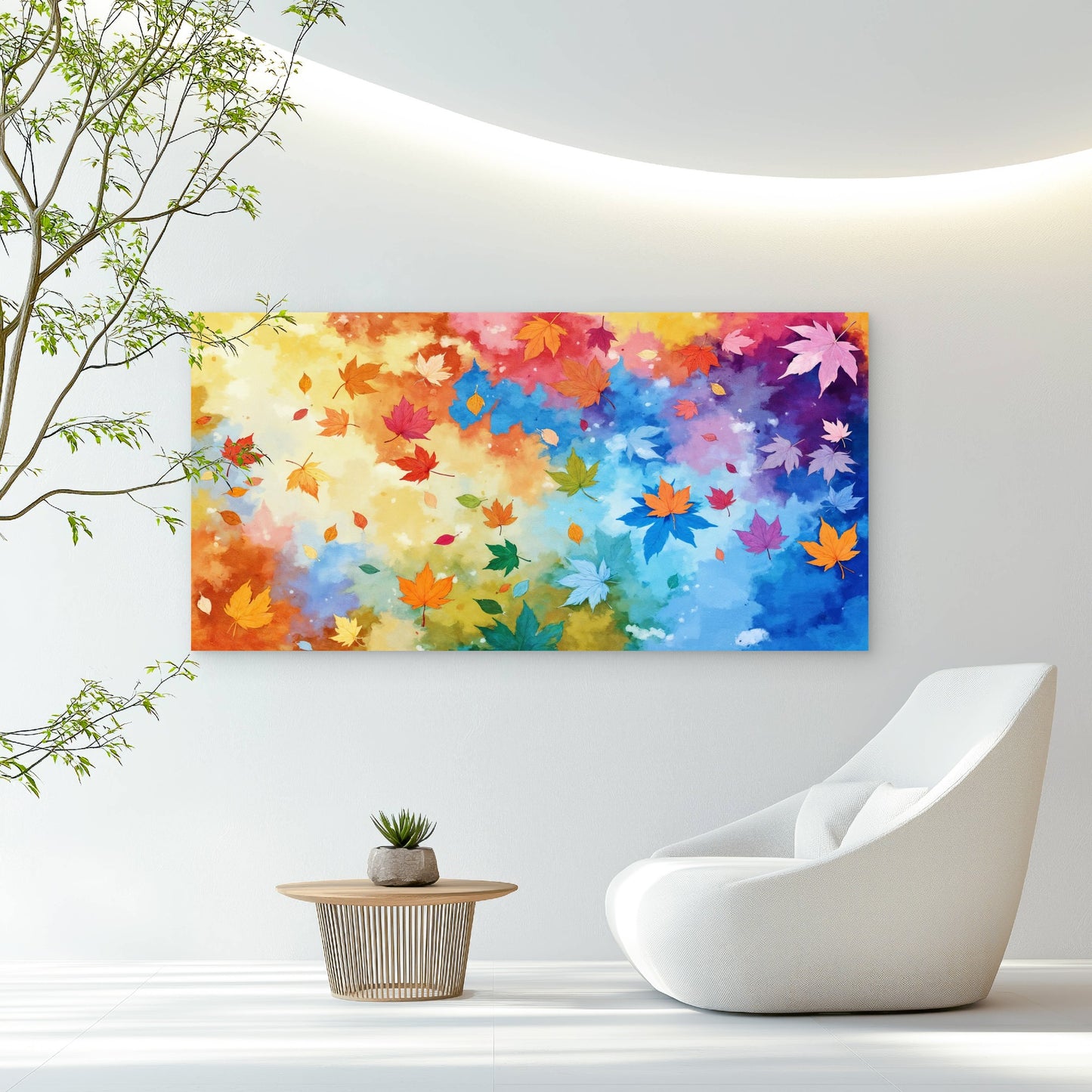 Rainbow Autumn Leaf Collage Wall Art Canvas Office Home Room Framed 120x60cm - Bella Home Decor