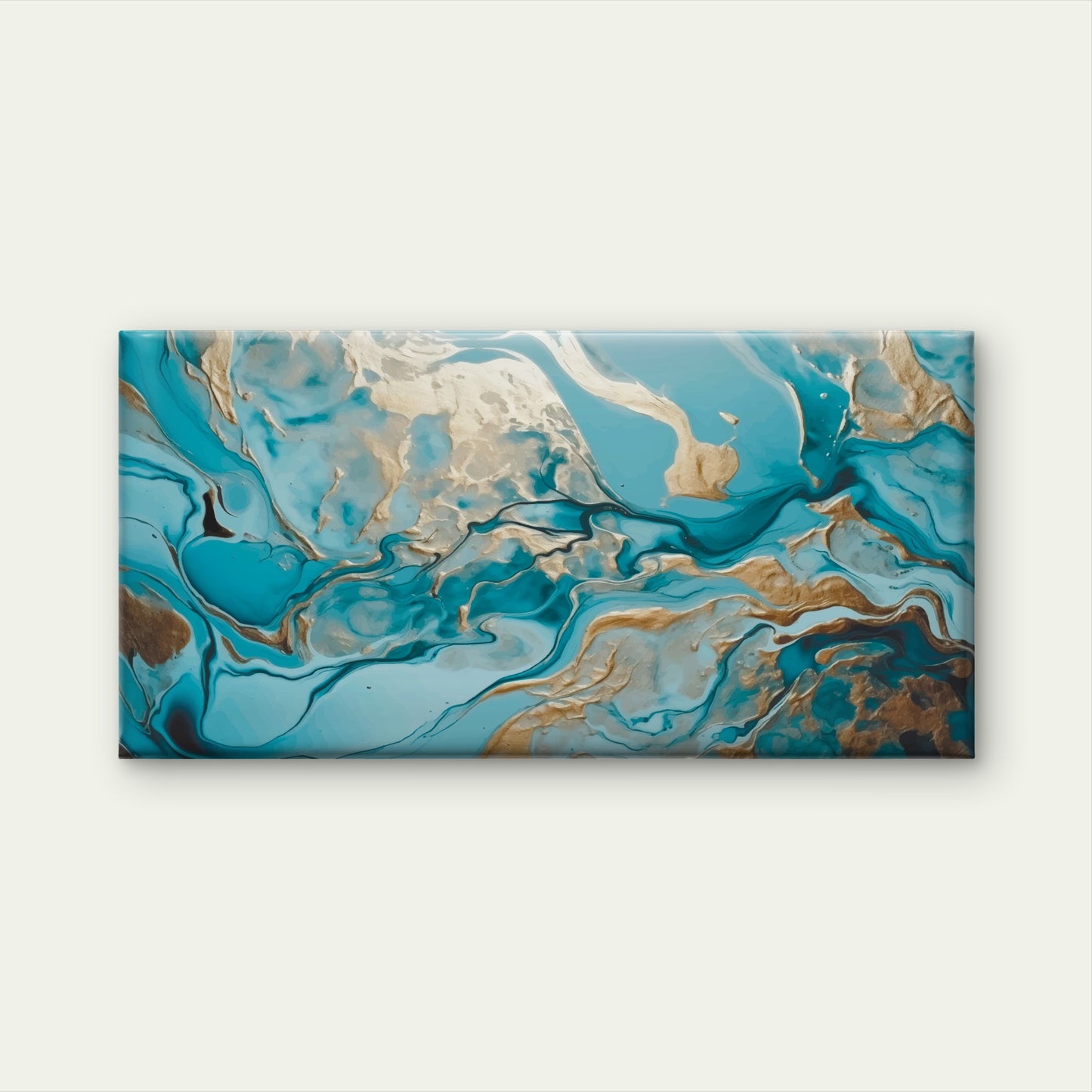 Aqua Gold Watercolor Effect Luxury Wall Art Canvas Office Home Framed 120x60cm