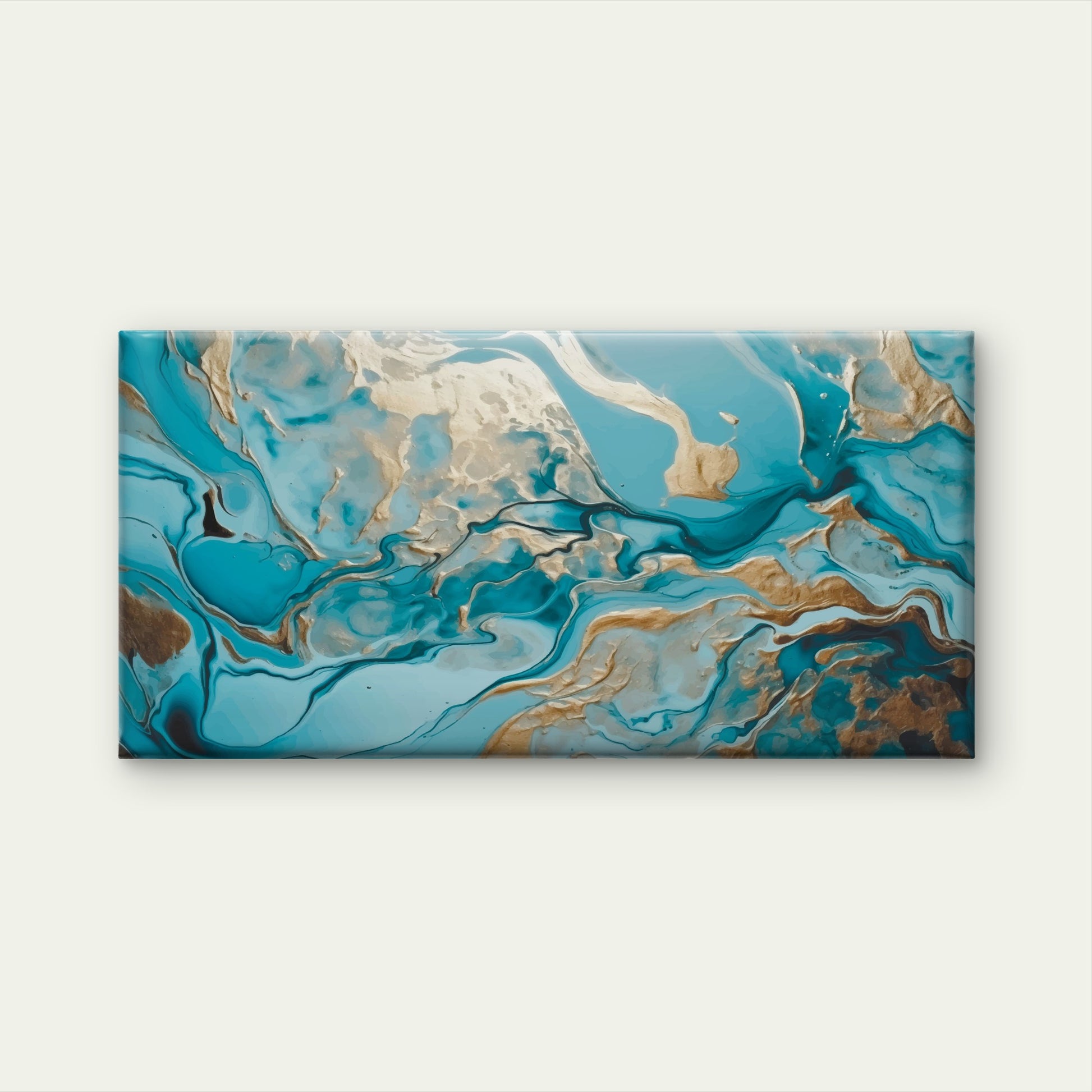 Aqua Gold Watercolor Effect Luxury Wall Art Canvas Office Home Framed 120x60cm