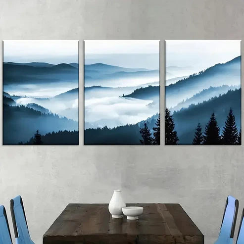 3pcs Modern Chinese Style Mountain Natural Scenery Art Wall Art Canvas Unframed - High Quality Print 100% Australian Made Wall Canvas