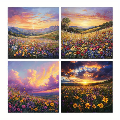 4pcs Featuring Mountains, Sunset Artwork Wall Art Canvas Framed