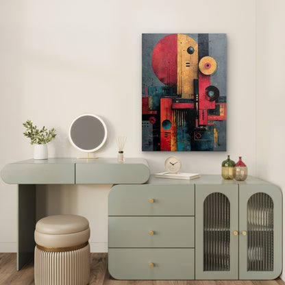 Abstract Geometric with Red Yellow Blue Circles 60x90cm Metal Print Ready to Hang - Bella Home Decor