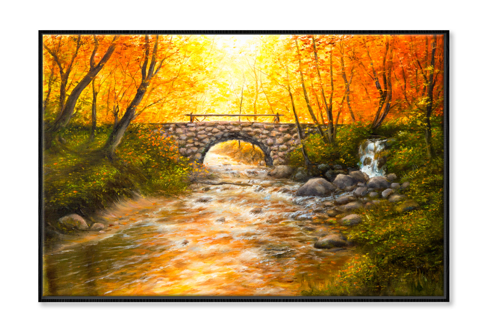 Bridge and River Oil Painting Wall Art Limited Edition High Quality Print Canvas Box Framed Black