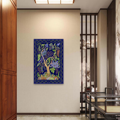 Navy Floral Tree of Life Painting 60x90cm Metal Print Ready to Hang - Bella Home Decor