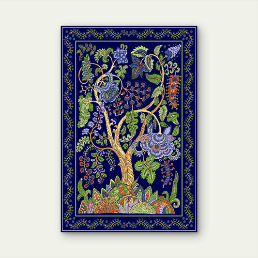 Navy Floral Tree of Life Painting 60x90cm Metal Print Ready to Hang