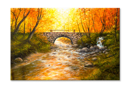 Bridge and River Oil Painting Wall Art Limited Edition High Quality Print Stretched Canvas None