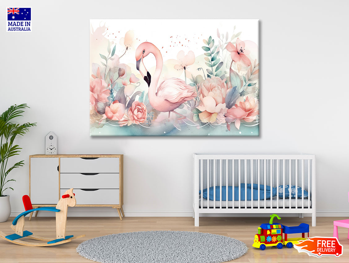 Happy Flamingo Watercolor Style Print 100% Australian Made - Bella Home Decor