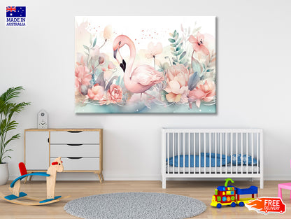 Happy Flamingo Watercolor Style Print 100% Australian Made - Bella Home Decor