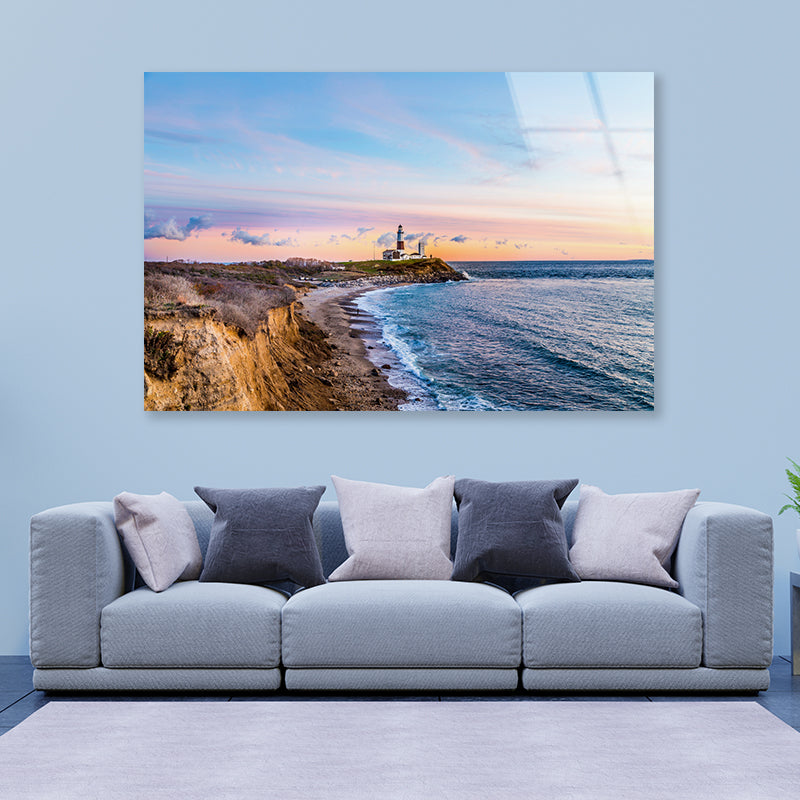 Lighthouse in Coast of Montauk Acrylic Glass Print Tempered Glass Wall Art 100% Made in Australia Ready to Hang - Bella Home Decor