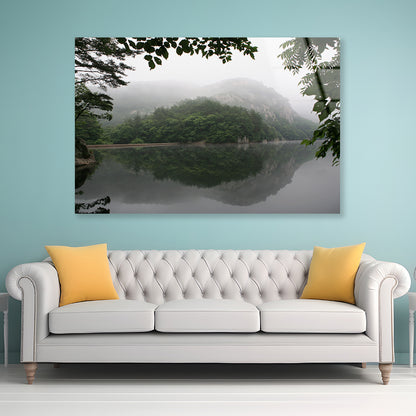 View of Morning on the Lake with Mountains Acrylic Glass Print Tempered Glass Wall Art 100% Made in Australia Ready to Hang