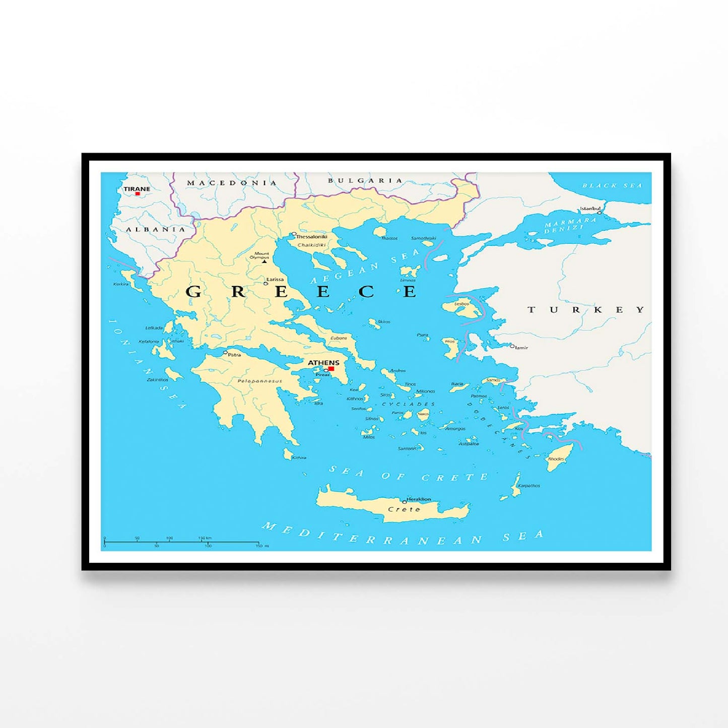 Greece Political Map Home Decor Premium Quality Poster Print Choose Your Sizes