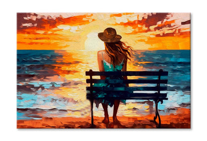 Girl sit On Bench Abstract Oil Painting Wall Art Limited Edition High Quality Print