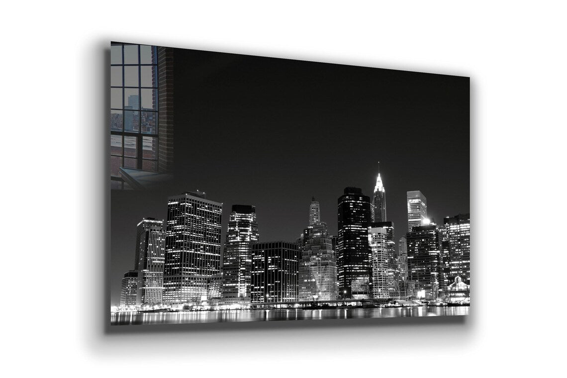 B&W Night Cityscape UV Direct Aluminum Print Australian Made Quality