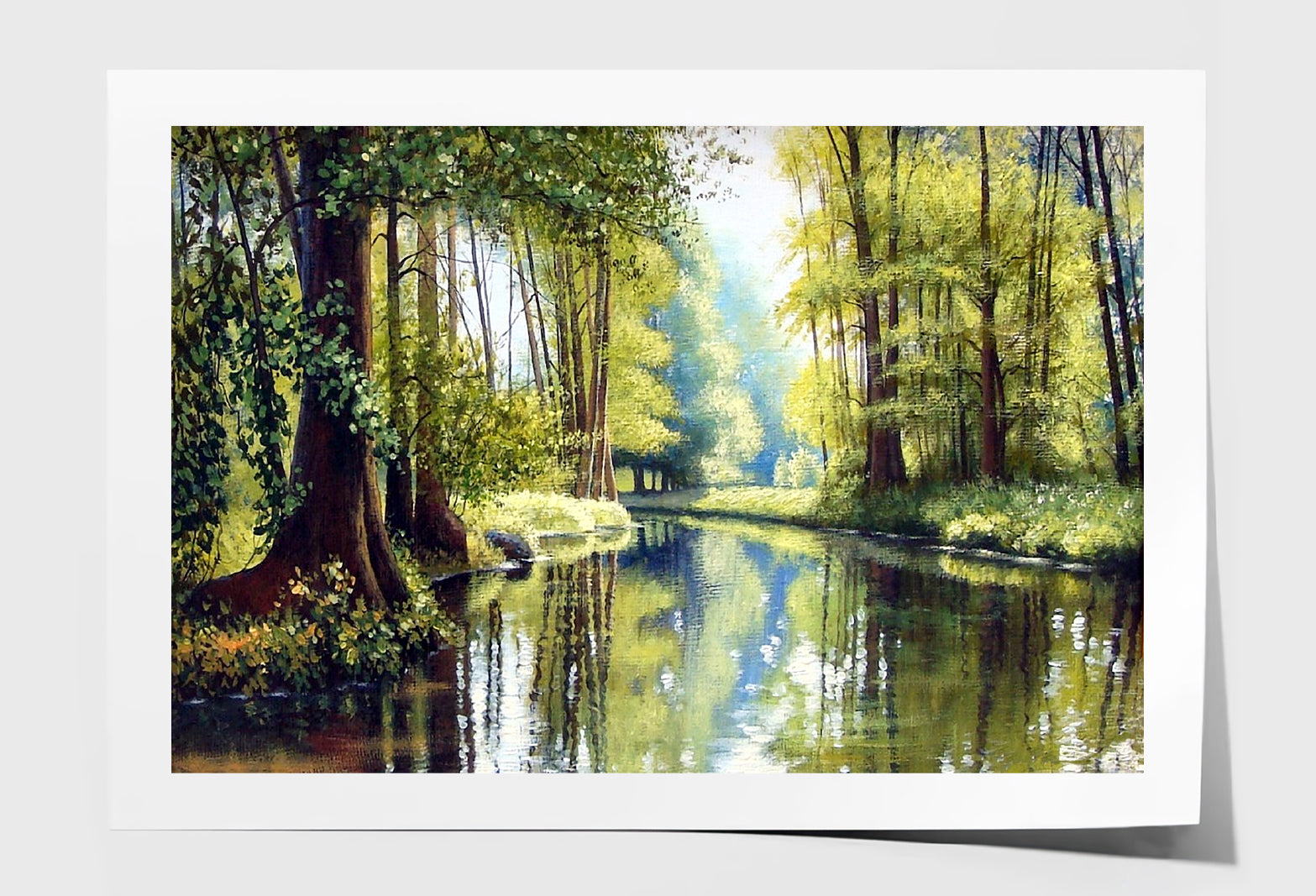 Forest River & Green Trees Watercolor Painting Wall Art Limited Edition High Quality Print Unframed Roll Canvas None