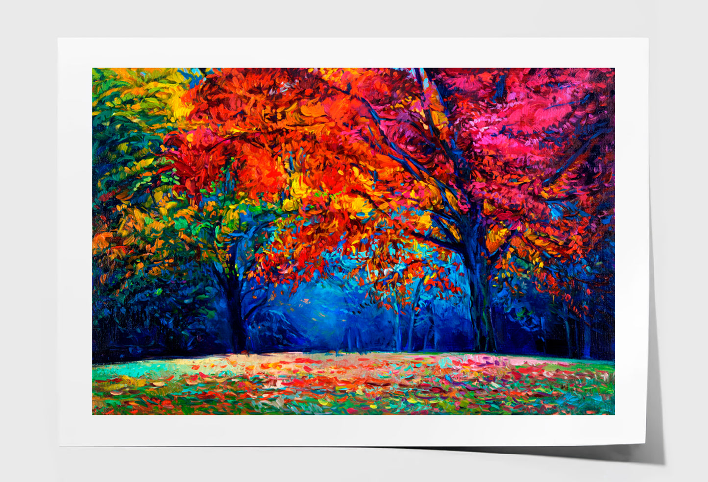 Autumn Forest Leaves Oil Painting Wall Art Limited Edition High Quality Print Unframed Roll Canvas None