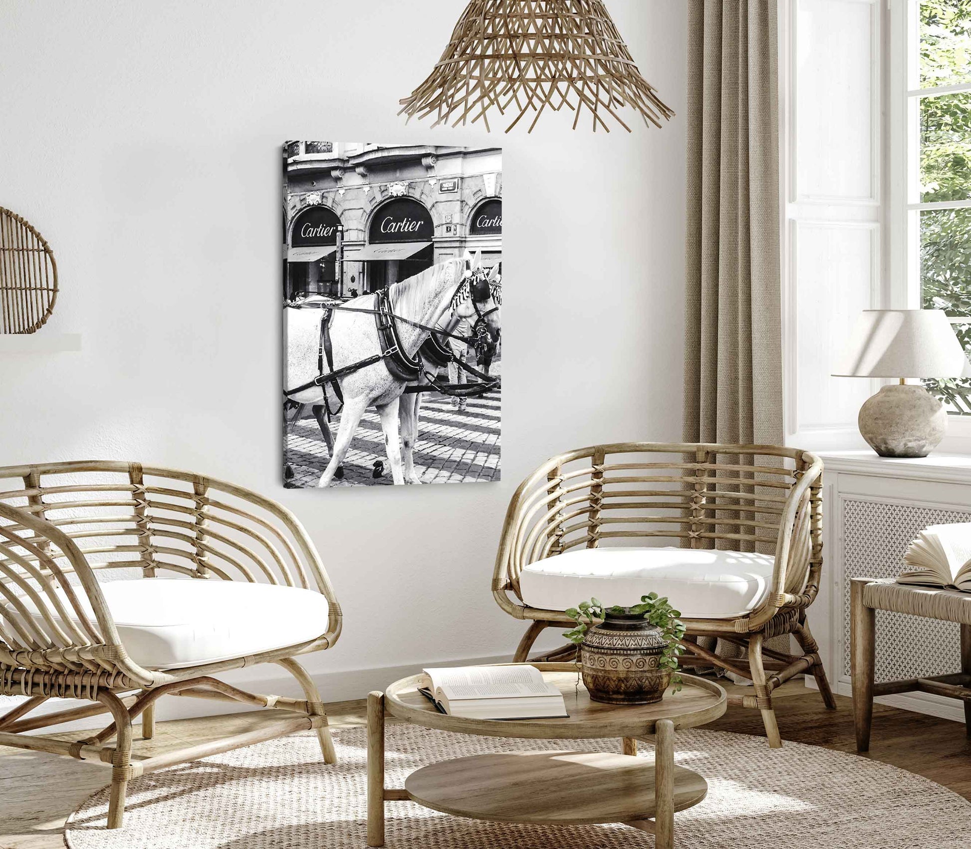 Bella Home Black And White Horse with Fashion Store Print Canvas Ready to hang
