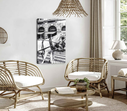 Bella Home Black And White Horse with Fashion Store Print Canvas Ready to hang