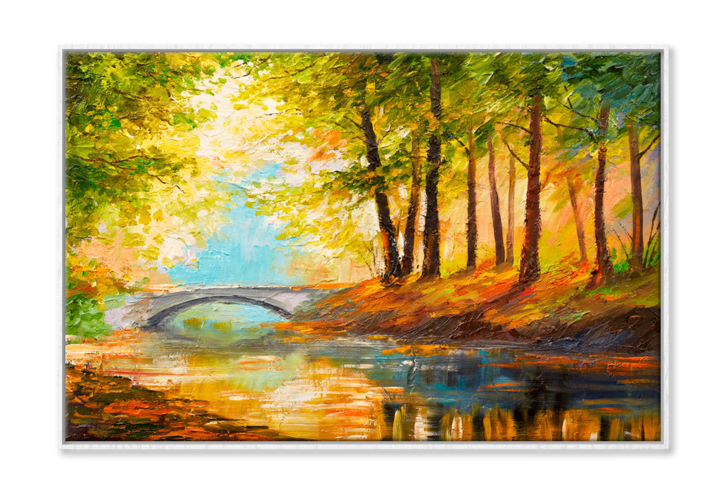 Forest Near The River Oil Painting Limited Edition High Quality Print Canvas Box Framed White