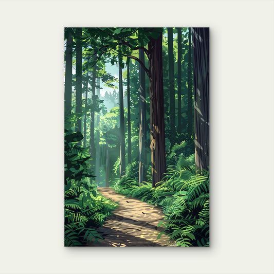 Forest Trail Sunlight Nature 40x60cm Metal Print Ready to Hang