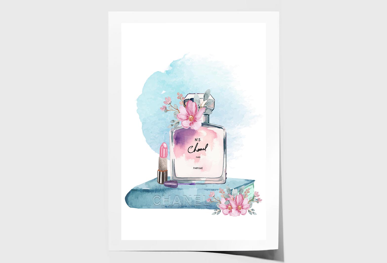 Perfume With Book and Lipstick Wall Art Limited Edition High Quality Print Unframed Roll Canvas None