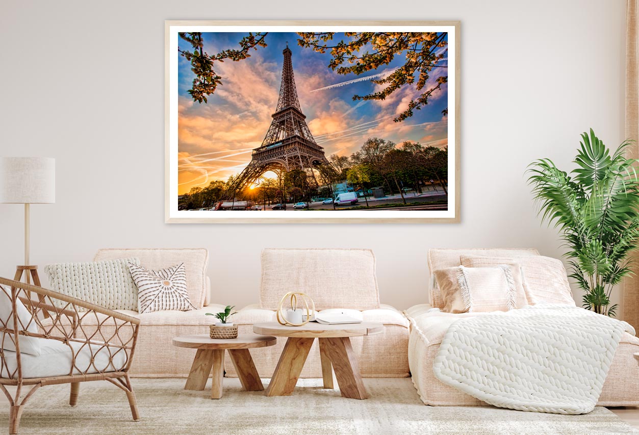 Eiffel Tower Against Sunrise in Paris, France Home Decor Premium Quality Poster Print Choose Your Sizes