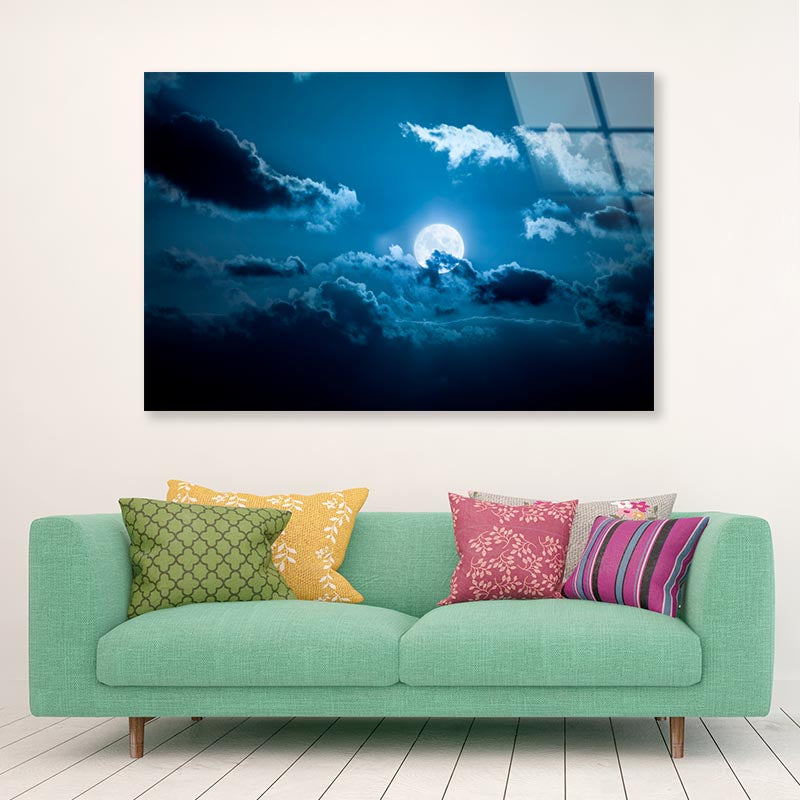 Full Moon Night Acrylic Glass Print Tempered Glass Wall Art 100% Made in Australia Ready to Hang - Bella Home Decor