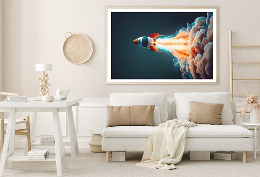 Rocket Launch on a Blue Background Home Decor Premium Quality Poster Print Choose Your Sizes