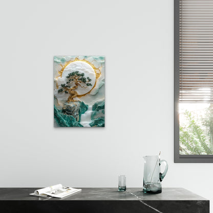 White Jade Gold Zen Bonsai 60x90cm Metal Print Ready to Hang