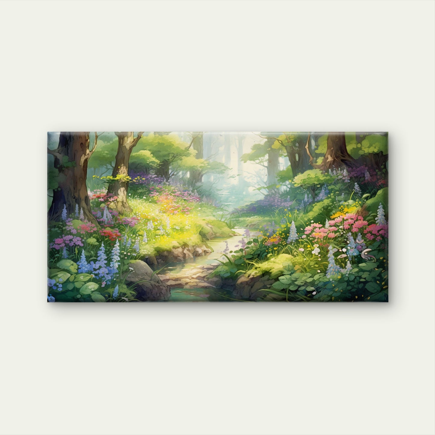 Forest Stream Spring Flower Wall Art Canvas Office Home Room Framed 120x60cm - Bella Home Decor