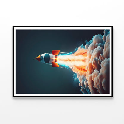 Rocket Launch on a Blue Background Home Decor Premium Quality Poster Print Choose Your Sizes