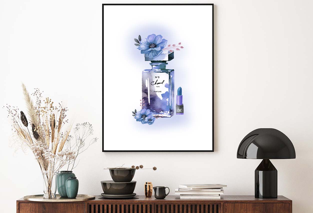 Elegant Fashion Bottle with Purple Flowers Design Home Decor Premium Quality Poster Print Choose Your Sizes