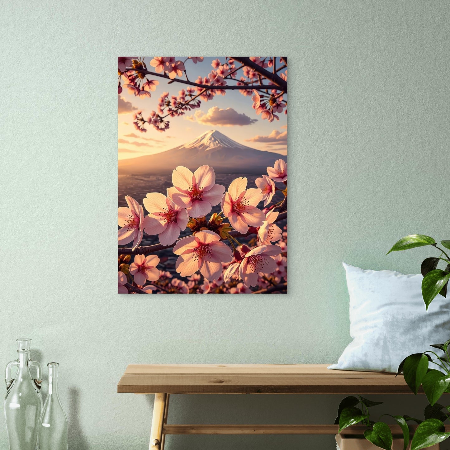 Mount Fuji Cherry Blossom Sunset 40x60cm Metal Print Ready to Hang