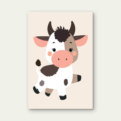 Cute Kawaii Cartoon Baby Cow 60x90cm Metal Print Ready to Hang