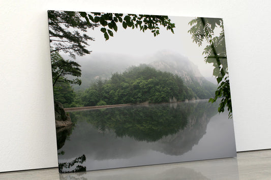 View of Morning on the Lake with Mountains Acrylic Glass Print Tempered Glass Wall Art 100% Made in Australia Ready to Hang