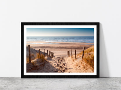 Sand Path To Sea Netherland Glass Framed Wall Art, Ready to Hang Quality Print With White Border Black