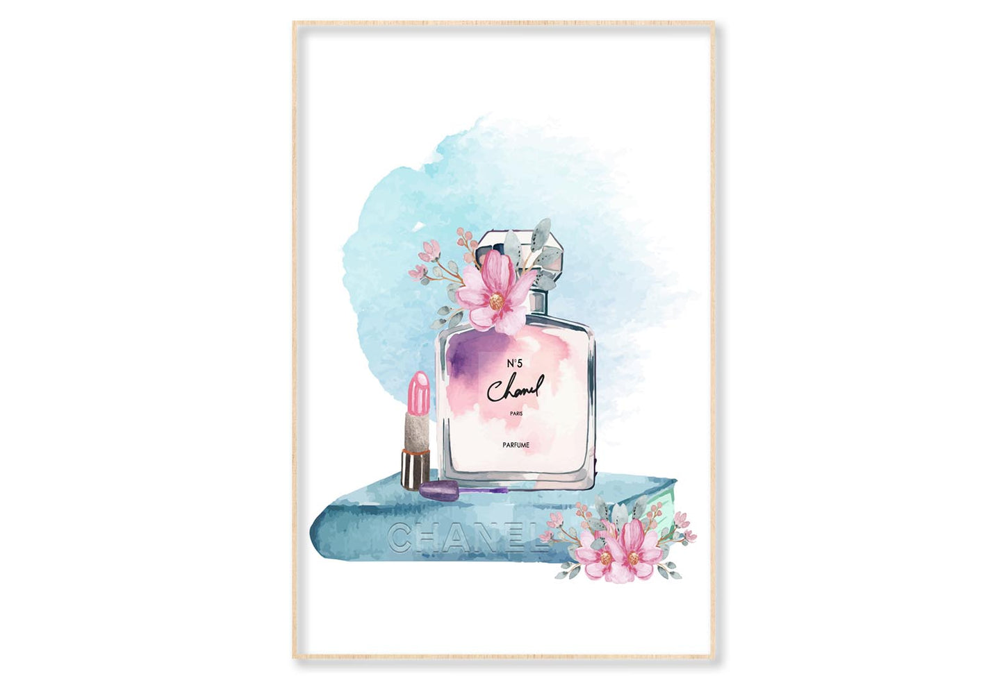 Perfume With Book and Lipstick Wall Art Limited Edition High Quality Print Canvas Box Framed Natural