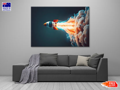 Rocket Launch on a Blue Background Print 100% Australian Made - Bella Home Decor