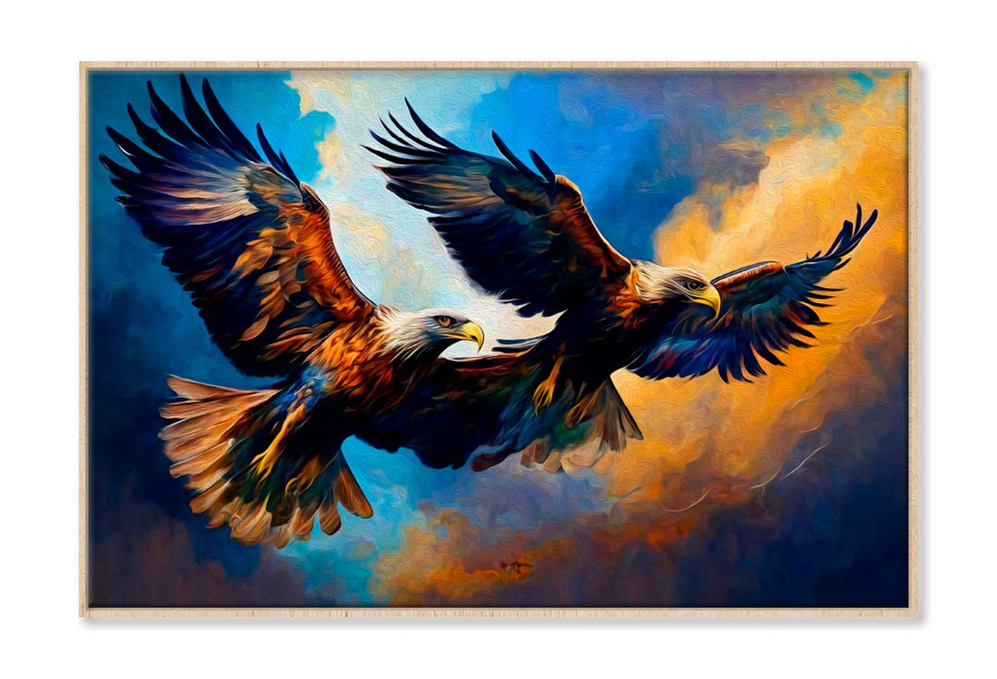 Tow Eagles Flying on Color Sky Wall Art Limited Edition High Quality Print