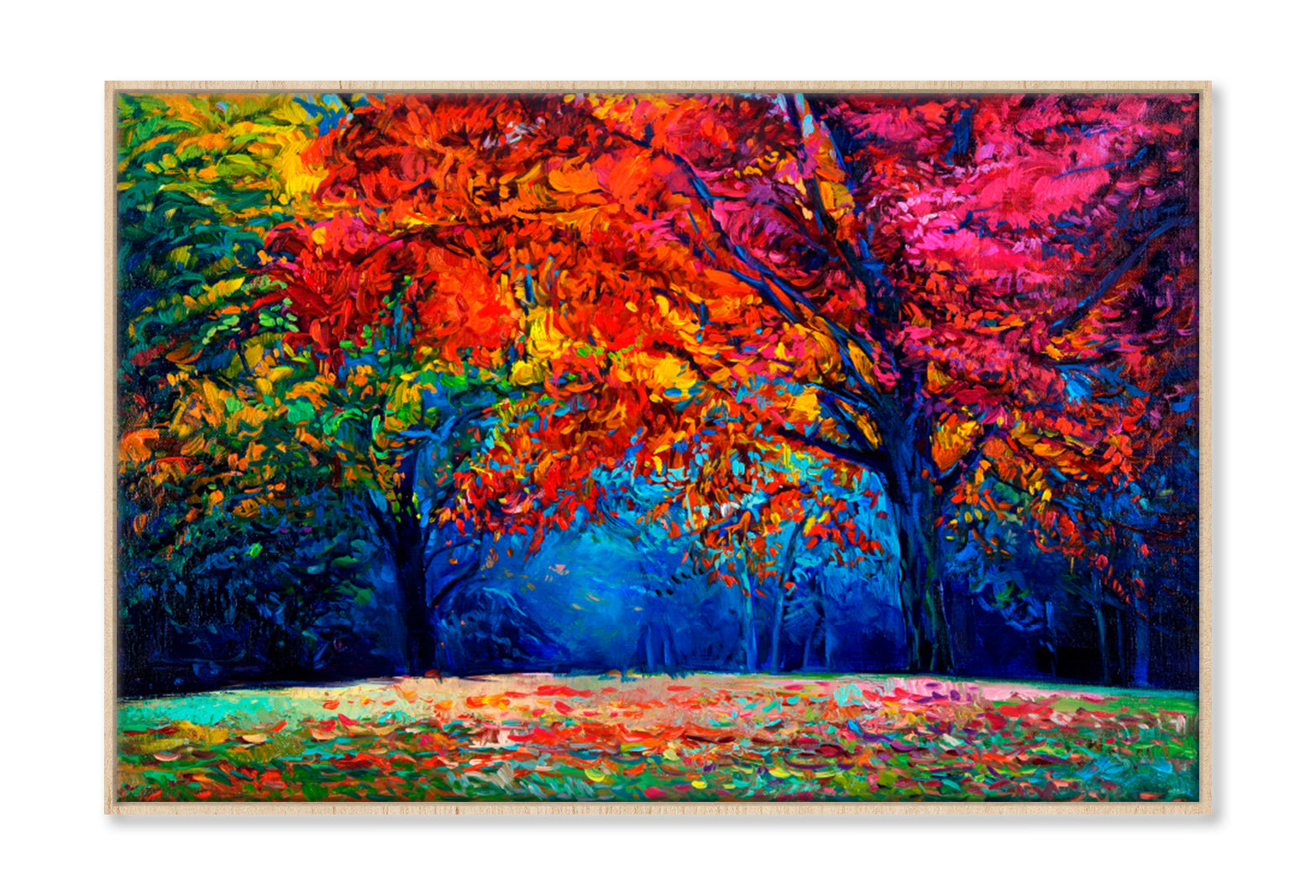 Autumn Forest Leaves Oil Painting Wall Art Limited Edition High Quality Print Canvas Box Framed Natural