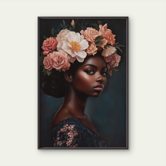 Vintage Modern Floral Crown Brown Hair Woman Fashion Home Decor Premium Quality Poster Print Choose Your Sizes