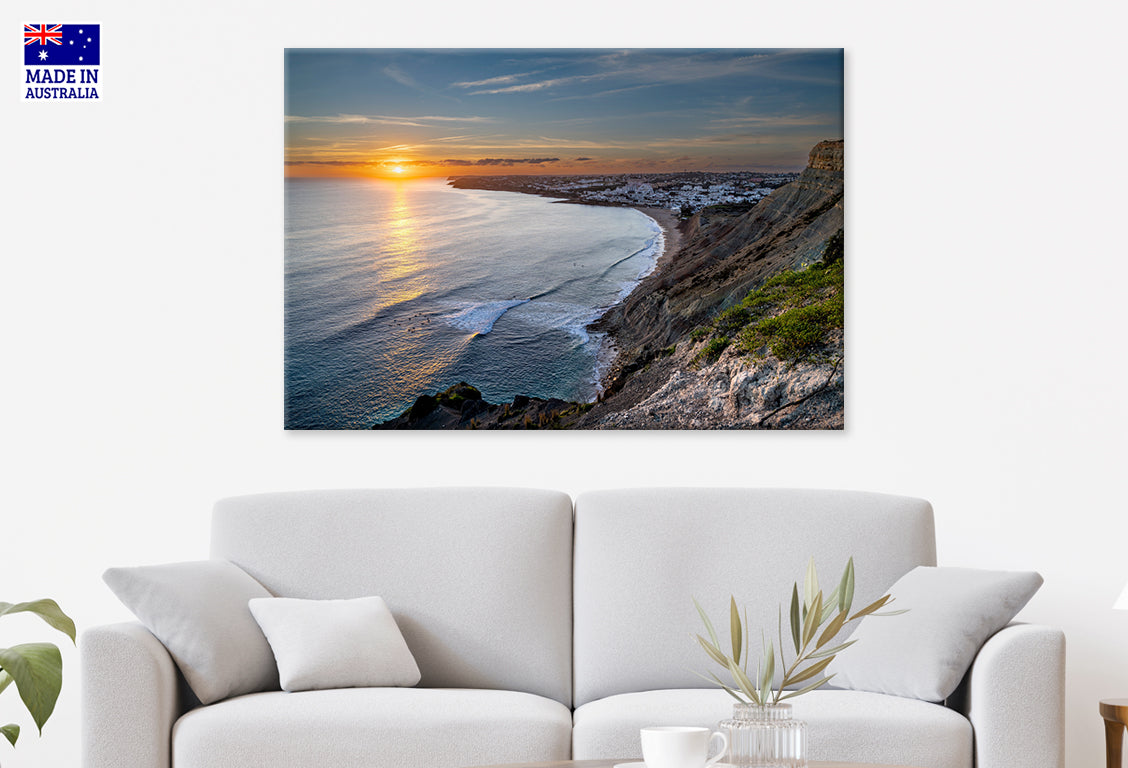 Ocean with the Rocky Beach Sunset Portugal Wall Art Decor 100% Australian Made