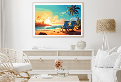 Chairs on a Beach with Palm Trees and the Ocean Home Decor Premium Quality Poster Print Choose Your Sizes - Bella Home Decor