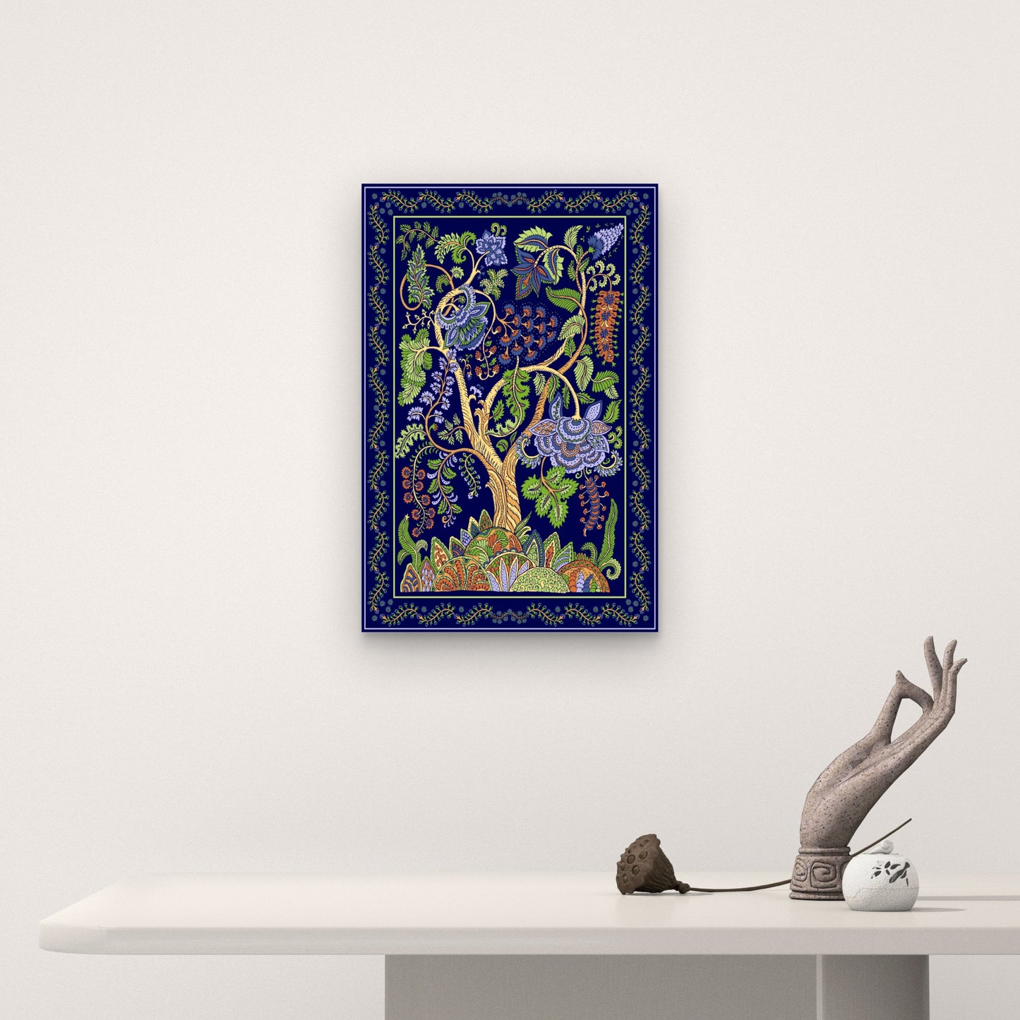 Navy Floral Tree of Life Painting 40x60cm Metal Print Ready to Hang - Bella Home Decor