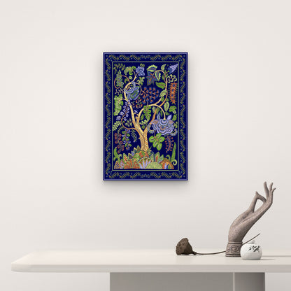 Navy Floral Tree of Life Painting 40x60cm Metal Print Ready to Hang - Bella Home Decor