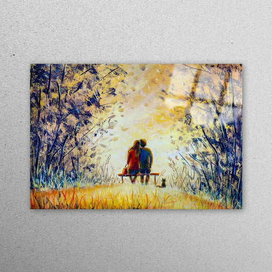 Couple Sitting Under Trees Painting Acrylic Glass Print Tempered Glass Wall Art 100% Made in Australia Ready to Hang