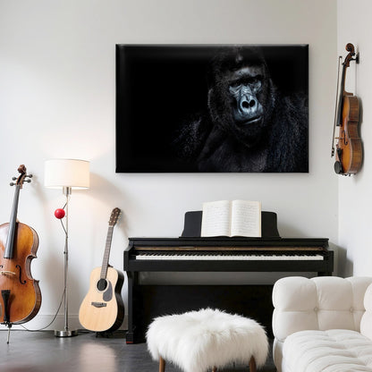 Black Gorilla Portrait Dark Background Wall Art Decor 100% Australian Made