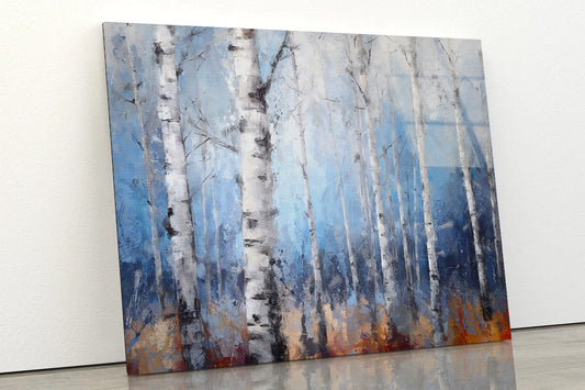 Modern Hand Painted Birch Tree Oil Painting Acrylic Glass Print Tempered Glass Wall Art 100% Made in Australia Ready to Hang