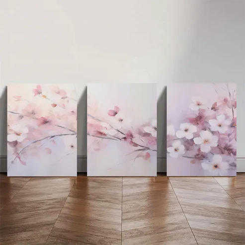 3pcs Blush Pink & Lavender Floral Painting Triptych Dreamy Wall Art Set Canvas Unframed - High Quality Print 100% Australian Made Wall Canvas - Bella Home Decor