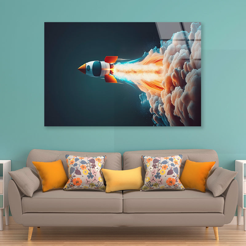 Rocket Launch on a Blue Background Acrylic Glass Print Tempered Glass Wall Art 100% Made in Australia Ready to Hang - Bella Home Decor
