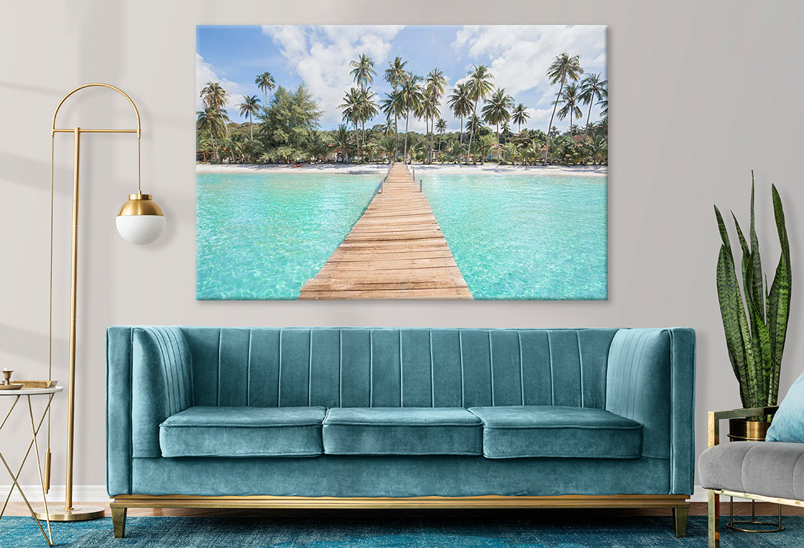 Turquoise Water Pier and Palm Trees Print 100% Australian Made